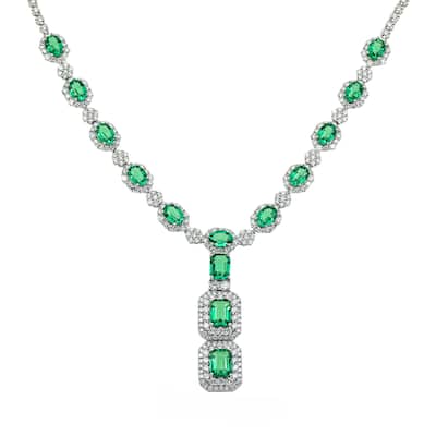 House Of Leon White Gold Multi Cut Emerald & Round Diamond Drop Necklace 22.88ct