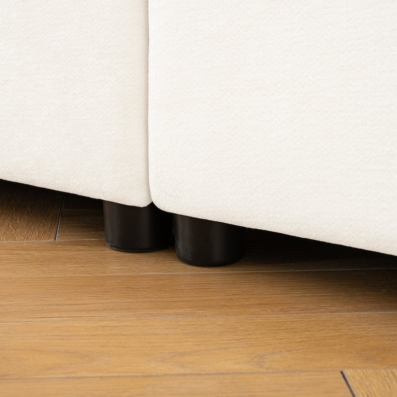 75.5" 2-Seater Chenille Sofa with 2 Ottoman Storage Seats, Cylindrical Backrest and Modular Design