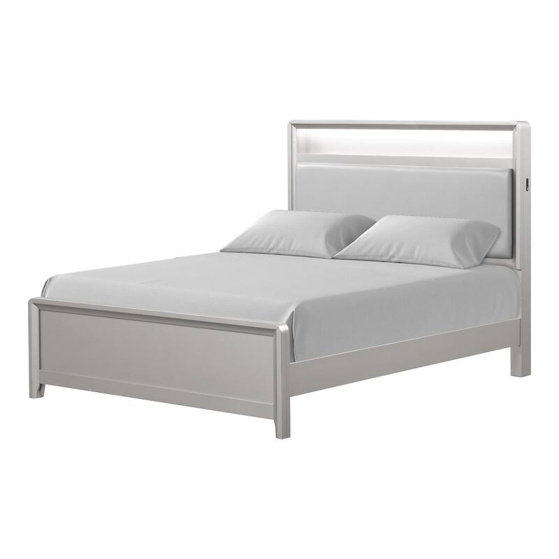 Furniture of America Milandra Modern 5-Piece Champagne Solid Wood Panel Bedroom Set with LED Light
