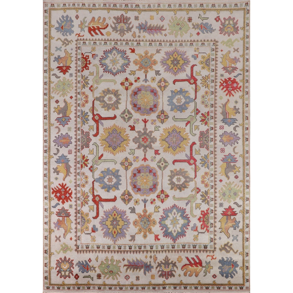 Beige Floral Oushak Indian Area Rug Handmade Wool Carpet - 8'2"x 10'0"