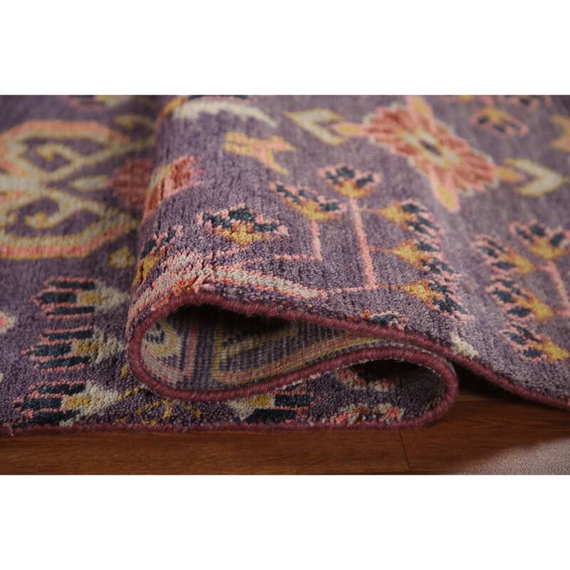 All-Over Purple Kazak Indian Runner Rug Handmade Wool Carpet - 2'6"x 15'10"