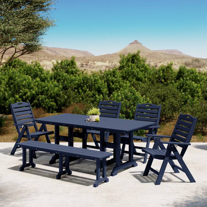 Laguna 6-Piece Patio Dining Set With Reclinable Armchairs and Bench