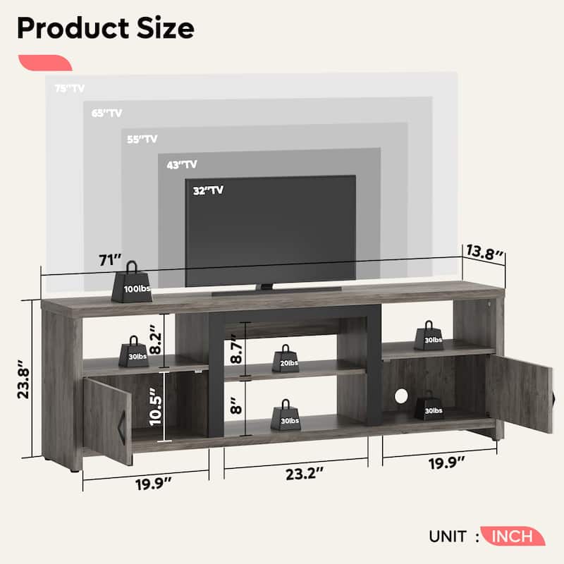 70" TV Stand Modern Entertaintment Center TV Console for 75" TVs with LED Lights - 71 inches