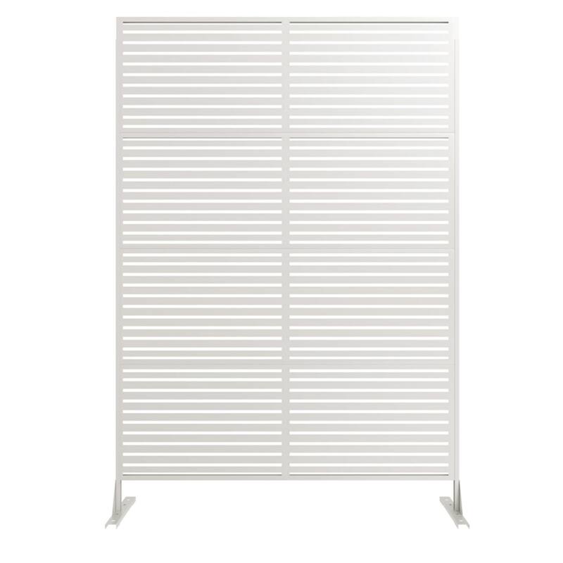 1PCS 72 in H x 46 in W Metal Privacy Screen Panel Freestanding Outdoor Divider with Stand Stripe01-Brown - White