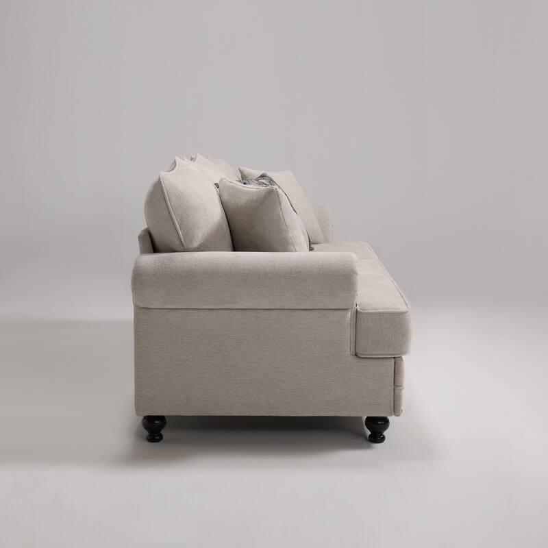 Morden Fort Chenille Fabric Sofa with Rolled Arm and Nailhead Trim