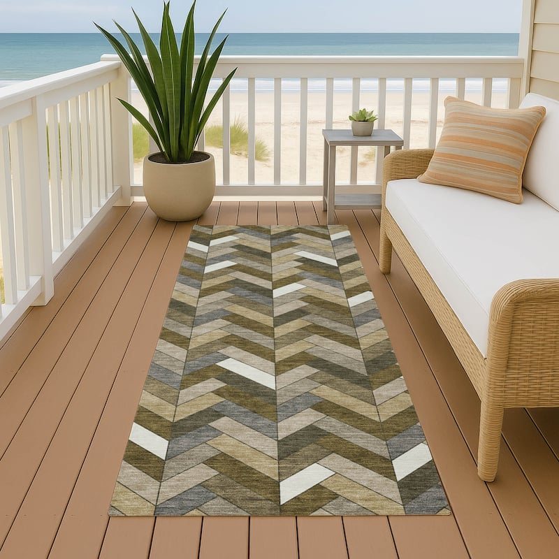 Machine Washable Indoor/ Outdoor Modern Chevron Chantille Rug - Brown - 2'3" x 7'6"