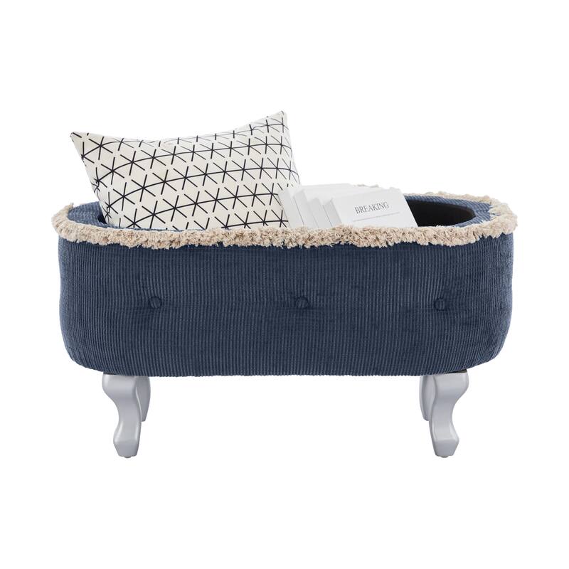 Button-Tufted Storage Bench, Small Upholstered End-of-Bed Ottoman with Fringe, Multi-Use Window & Shoe Cabinet Bench