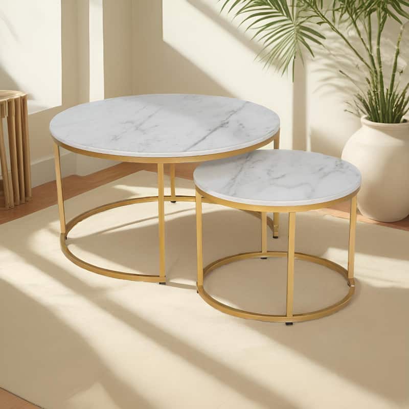 JJS Round Nesting Coffee Table Set of 2 Stacking End Tables for Living Room, Modern Cocktail & Sofa Side Tables