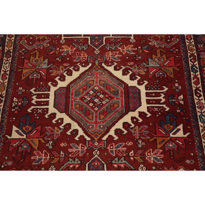 Hand Knotted Oriental 100% Wool Carpet Traditional Geometric Red Gharajeh Area Rug - 12' 11'' X 4' 9''