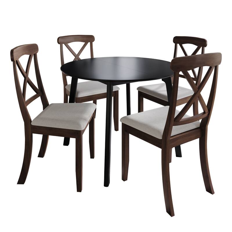 CraftPorch Farmhouse 4-Piece Chair and Round Table Wooden Dining Set