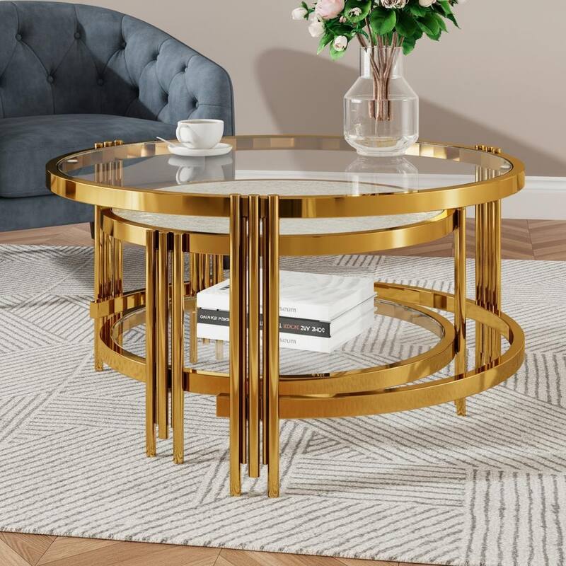 2-Piece Round Nesting Gold Coffee Table Set by Harper&Bright Designs