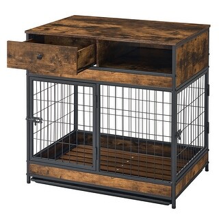 Living Room Dog Cage Crate with Double Doors and Drawer Dog Kennel Dog ... - Live Edge Dog Crate With Humidity Tracker
