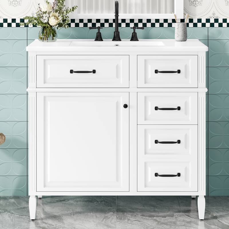 GDFStudio - Alexander Modern Freestanding Bathroom Vanity with Flip Drawer Storage - 36'' - White