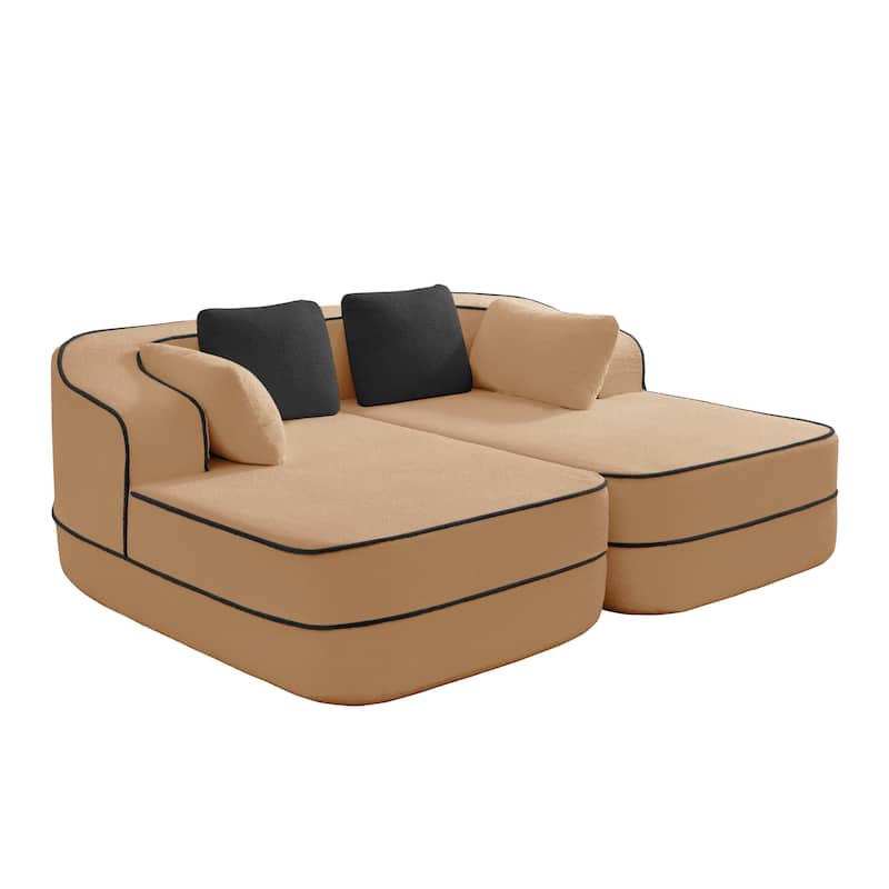 GDF Studio - Greenbrier 77.2" Modern Teddy Upholstered Boneless Sleeper Sofa with Double Chaises, and Contrast Color Design