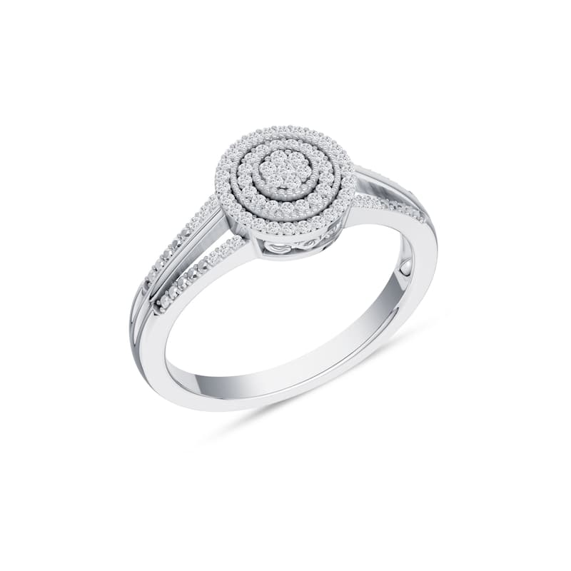 1/6ct TDW Diamond Cluster Halo Engagement Ring in 10K White Gold for Women