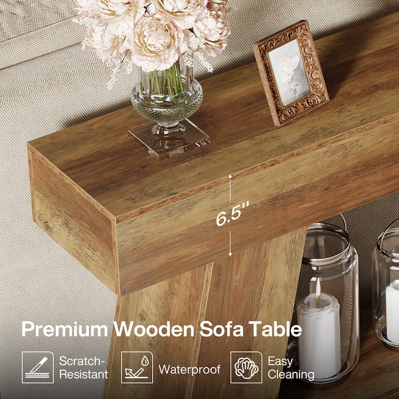 Industrial Rectangular Wooden 2-Tier Console Table for Extra Storage
