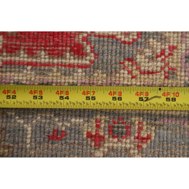 Red Geometric Oushak Turkish Oriental Rug Hand-knotted Wool Carpet - 3'0" x 3'9"