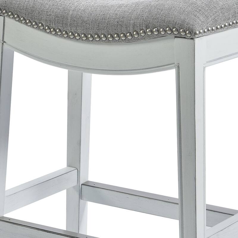 HomeRoots Gray and White Solid Wood Backless Counter Height Bar Chair