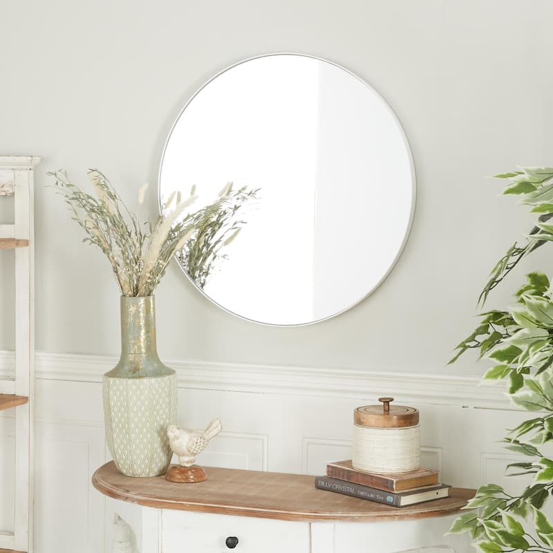 Black, White or Gold Wood Wall Mirror with Thin Frame - White - 24"W, 24"H