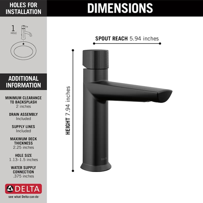 Delta Galeon 1.2 GPM Knurled Knob Single Hole Bathroom Faucet with