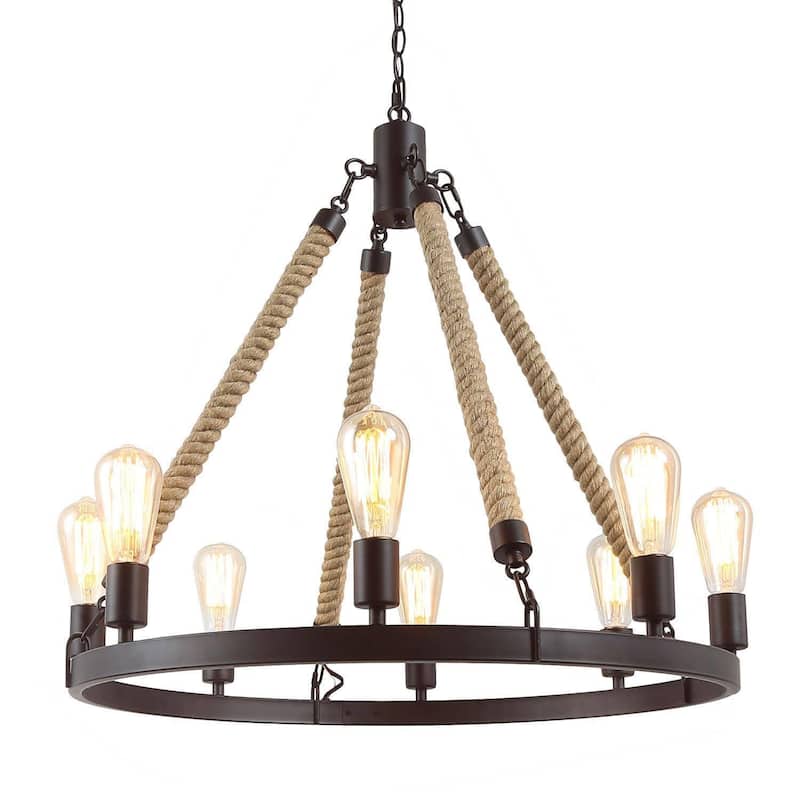 Farmhouse 8-Light Wagon Wheel Rustic Chandelier for Dining Room - 8-Light Wagon Wheel Chandelier