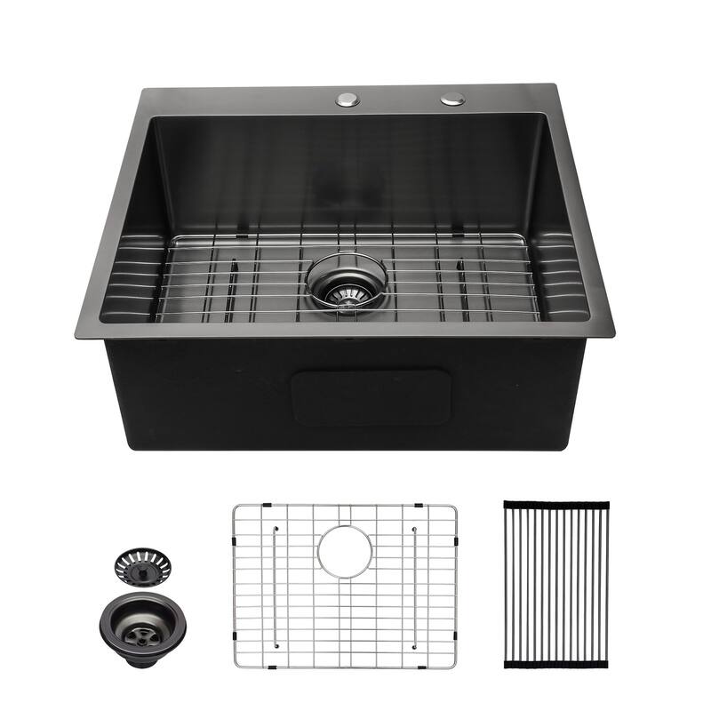 Lordear 28-inch Gunmetal Black Topmount 16 Gauge Stainless Steel Kitchen Sink.