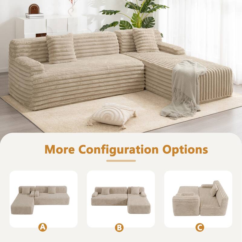 Floor Recliner Sofa Bed Convertible L-shape Sectional Sofa, Cloud Upholstered Sleeper Couch Modular Chaise Lounge with 2 Pillows