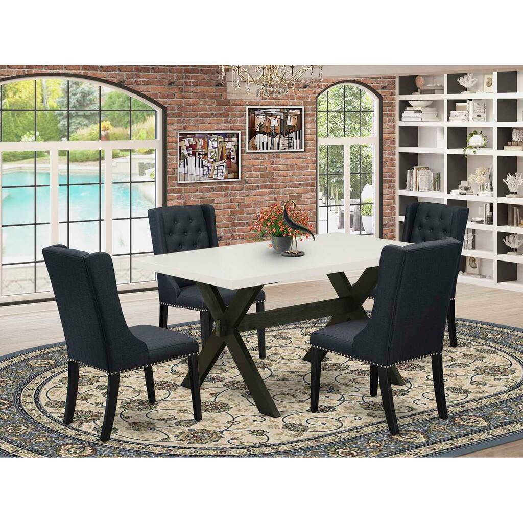HomeStock 5-Piece Natural Oak Finish Solid Wood Top Dining table with 4 Chairs