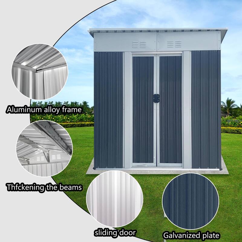 5FTx3FT Pent Roof Grey Outdoor Tool Bike Storage Garden Shed Tool House