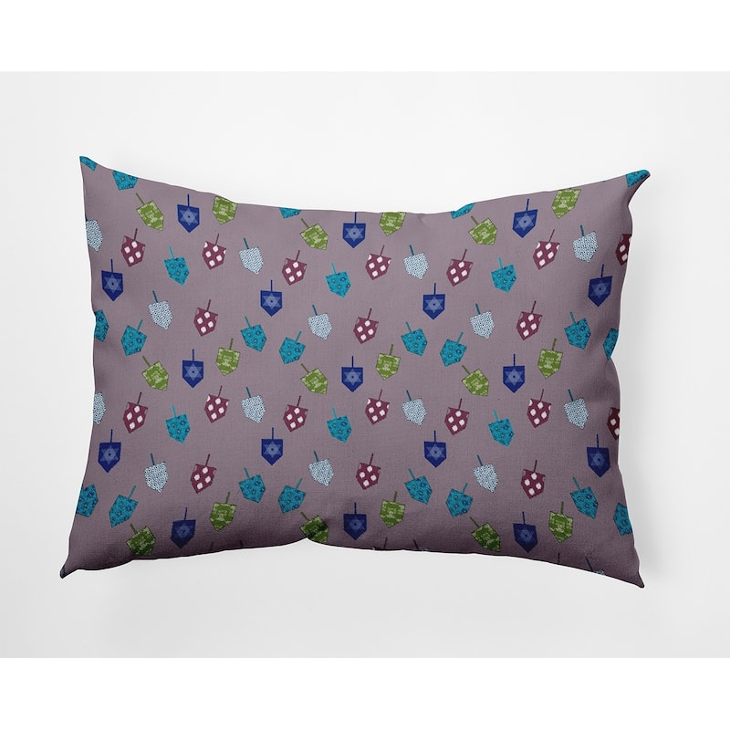 Dreidel Pattern Hanukkah Indoor/Outdoor Throw Pillow - 14" x 20" - Light Purple