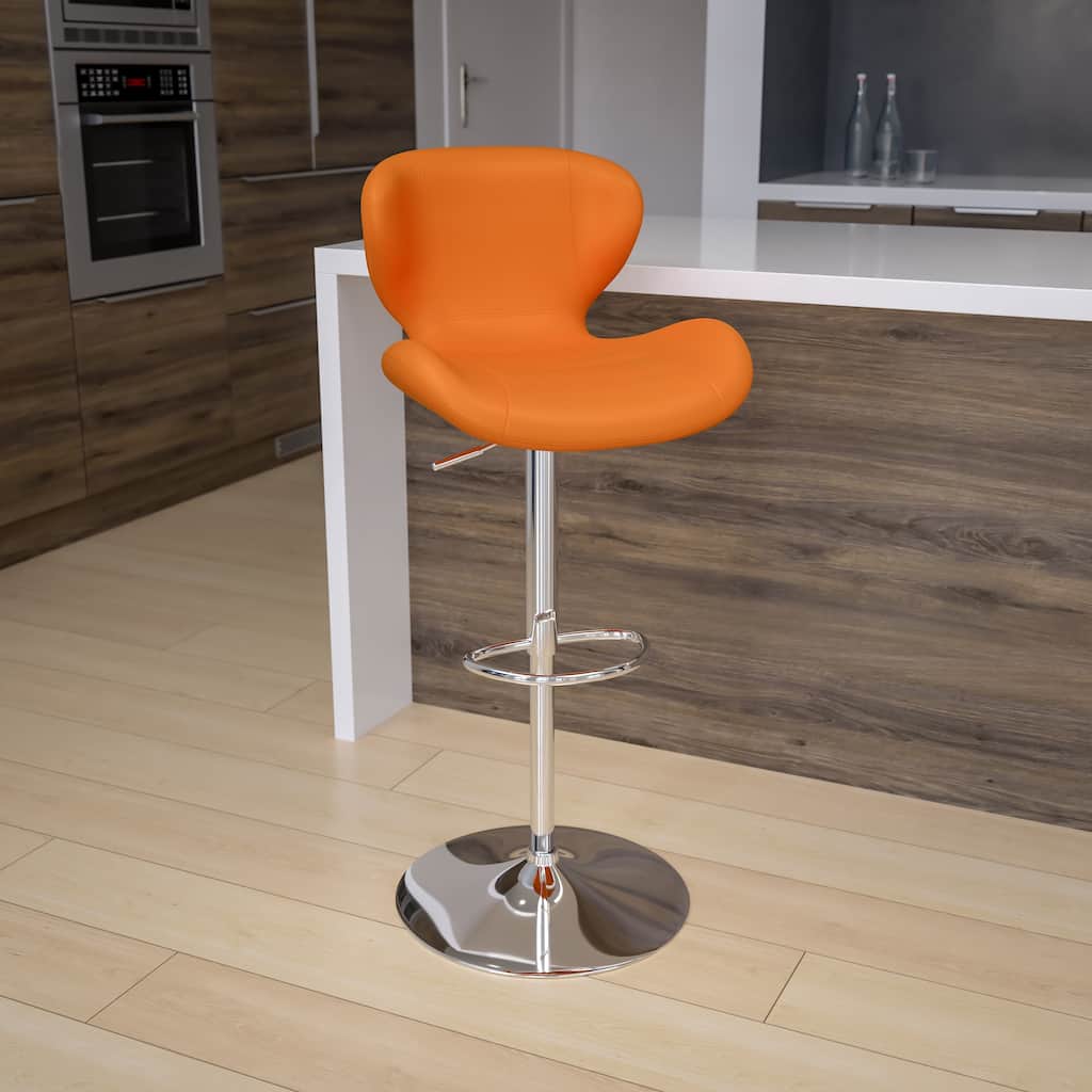 Contemporary Vinyl/Chrome Adjustable Curved Back Barstool - 19.25"W x 19"D x 33.75" - 42.25"H