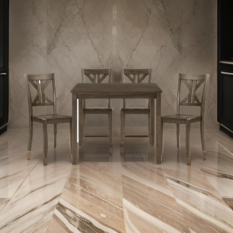 Ivy 5 Piece Dining Set, Square Top Table, 4 X Back Chairs, Brown Solid Wood
