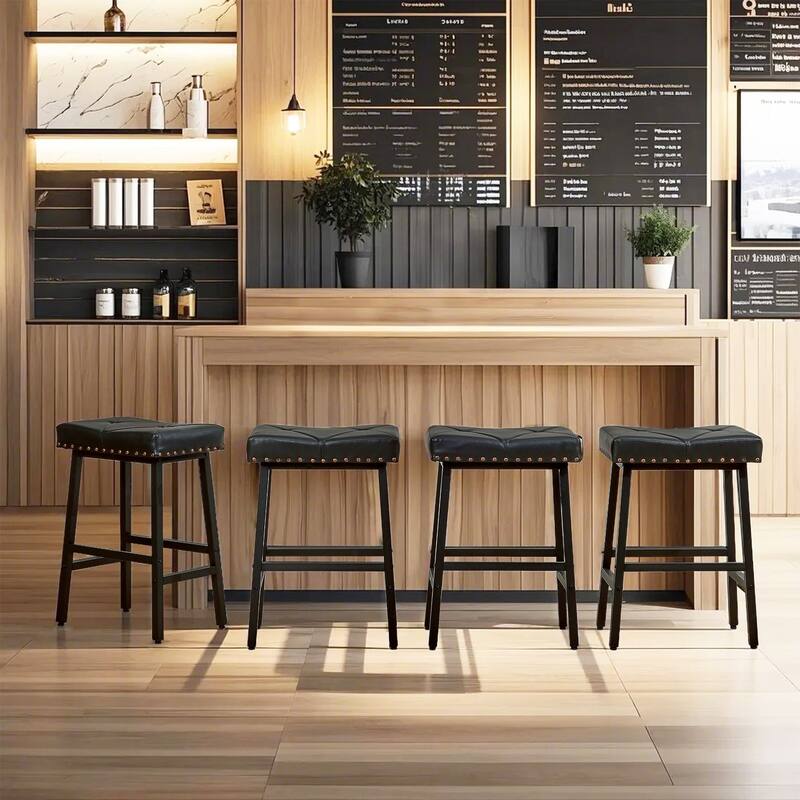 Javlergo Bar Stools Set of 4, Upholstered Backless Saddle Stools, Counter Height Stools with Metal Legs