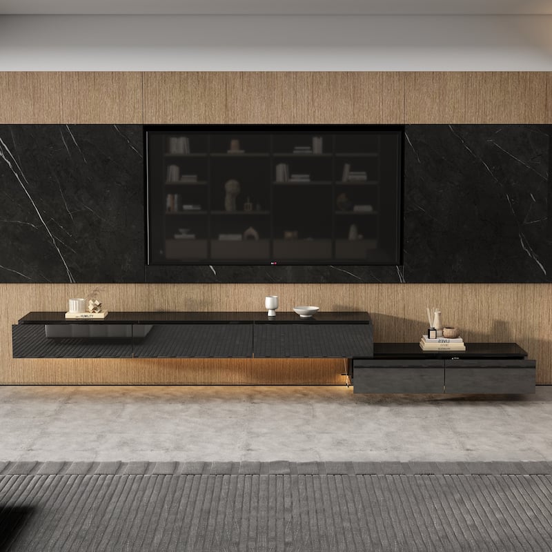 LED Light Wall Mounted Entertainment Center TV Media Console 2 PCS - 94.5INCH