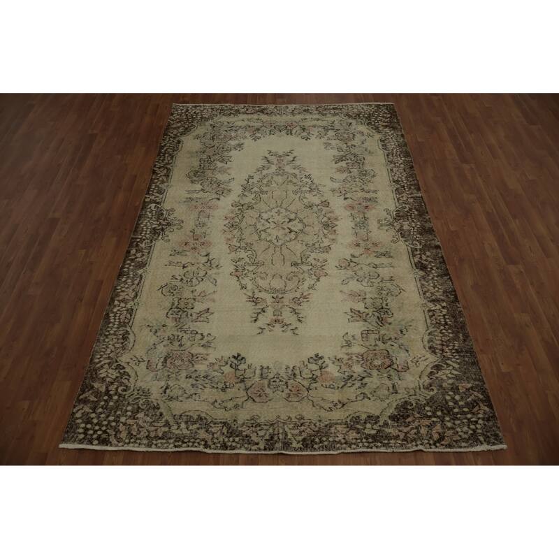 Hand Knotted Oriental 100% Wool Carpet Transitional Floral Beige & Ivories Anatolian Area Rug - 9' 8'' X 6' 3''