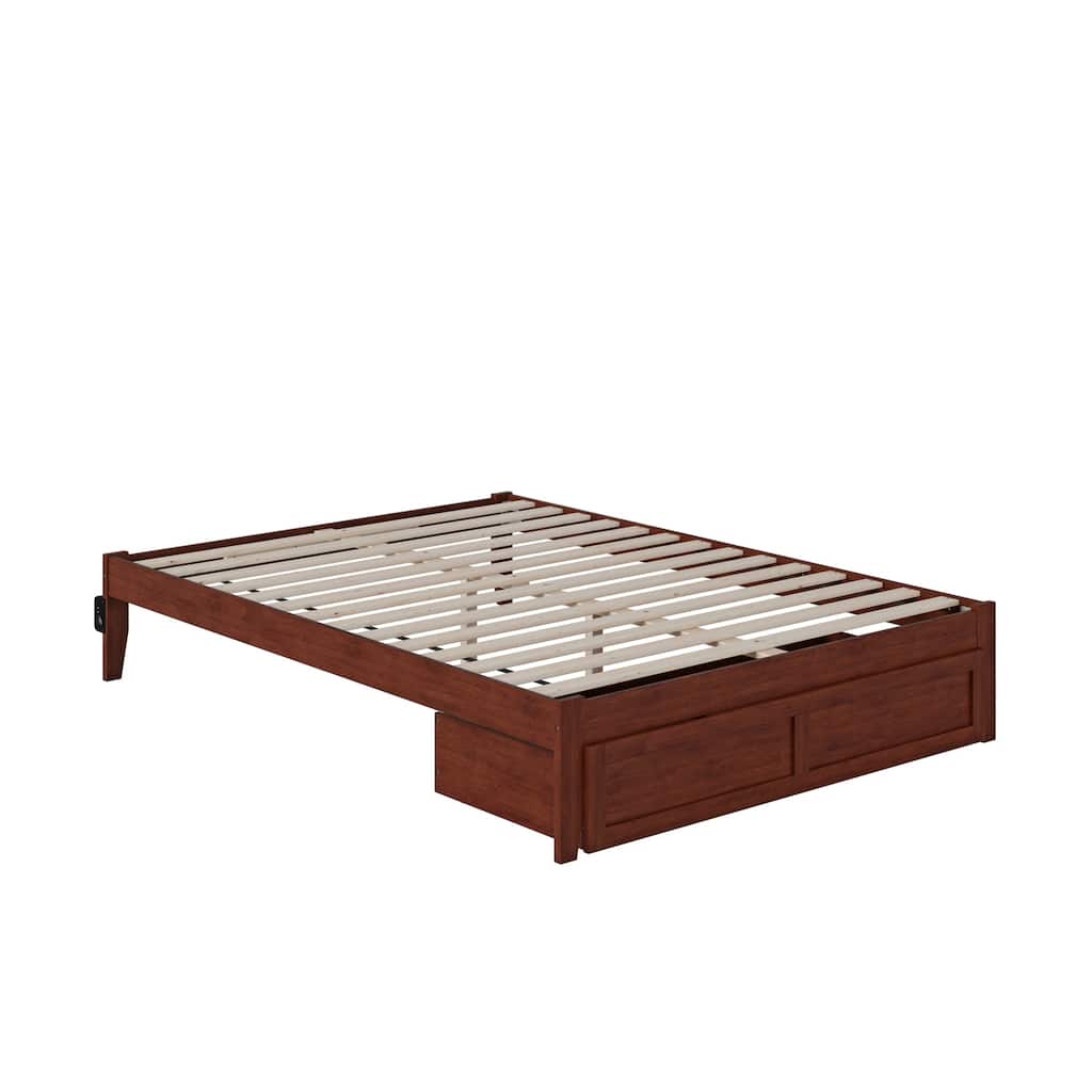 Bed with Foot Drawer & USB Charger - Walnut Finish - Supportive Slat Kit Included