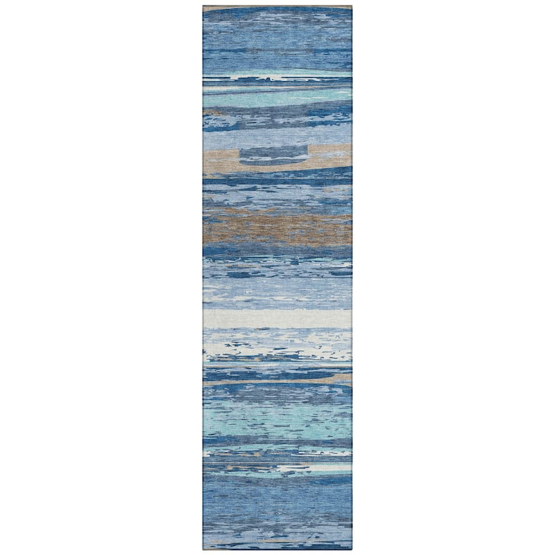 Machine Washable Indoor/ Outdoor Abstract Stripes Chantille Rug