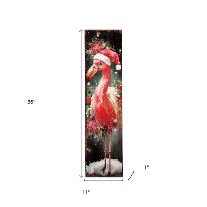 HomeRoots 36" Black And Pink Solid Wood Christmas Flamingo Porch Sign