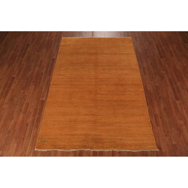 Orange Yellow Modern Gabbeh Oriental Area Rug Hand-Knotted Wool Carpet - 5'3" x 8'1"