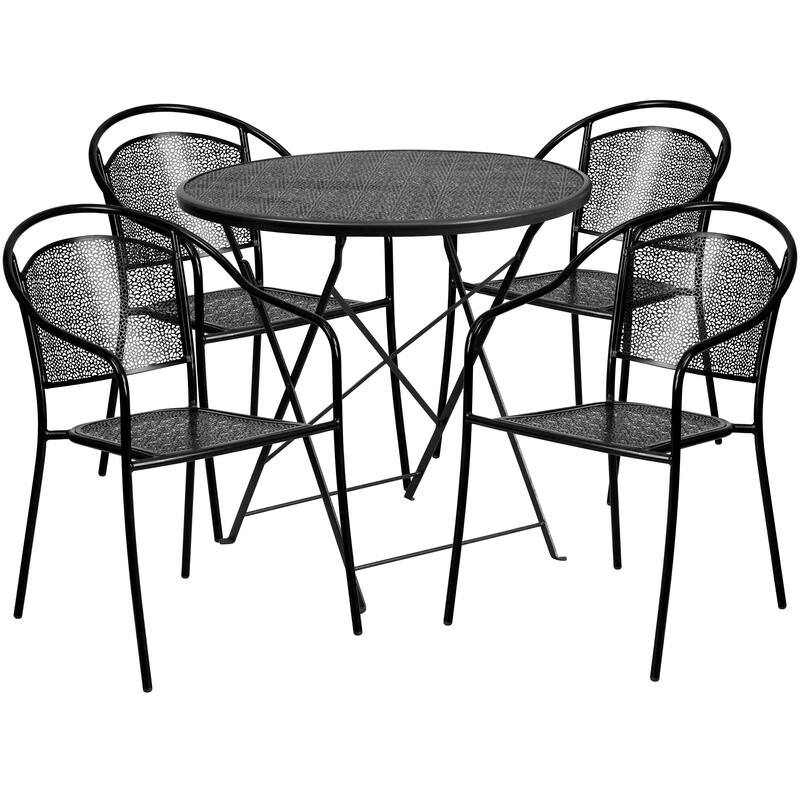 30-in. Round Steel Folding Patio Table Set w/ 4 Chairs