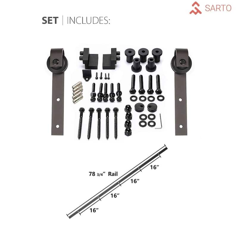 Sturdy Barn Door 18 x 80 Planum 1010 Matte Black with 6.6FT