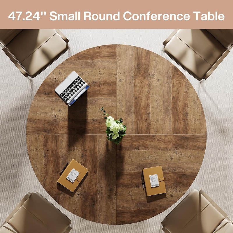47'' Round Meeting Conference Table for 4-6 People,Sturdy Metal Base Office Desk