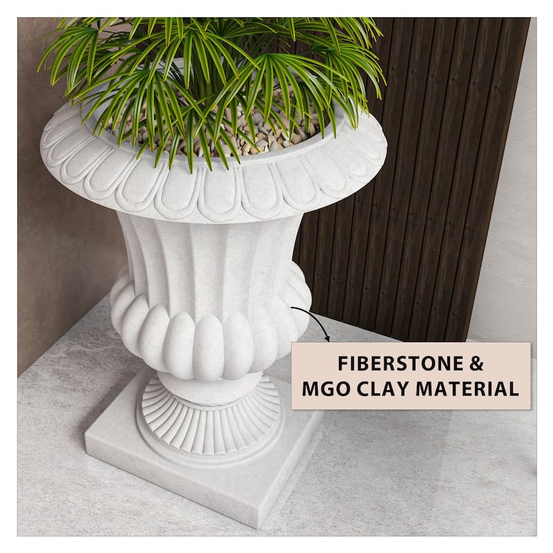 Lotus Elegant Urn Planter Pot in Fiberstone and MgO Clay with Drainage Holes for Indoor Outdoor Home Office Yard Patio Decor