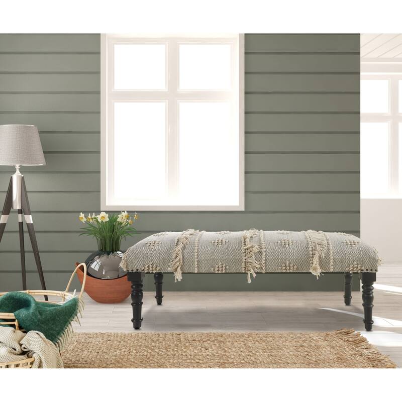 47" Blue and Cream Over Tufted Rectangular Bench