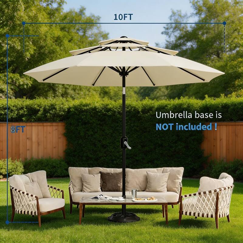 10Ft 3-Tier Patio Umbrella, with Vents, Easy Crank & Tilt