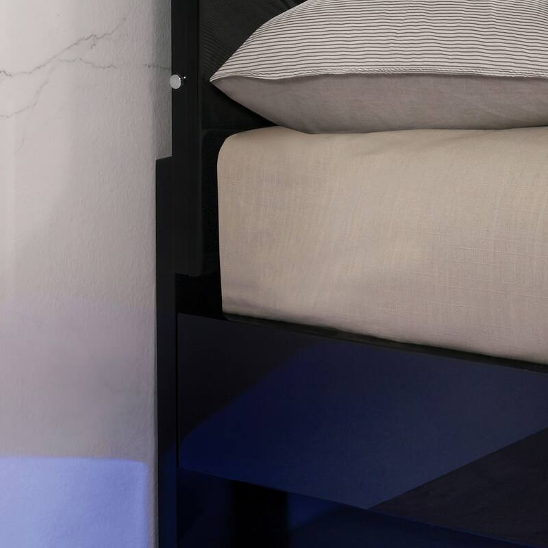 Benvolio Contemporary Black Wood LED 3-Piece Panel Bed with 2 Nightstands Set with USB Port by Furniture of America