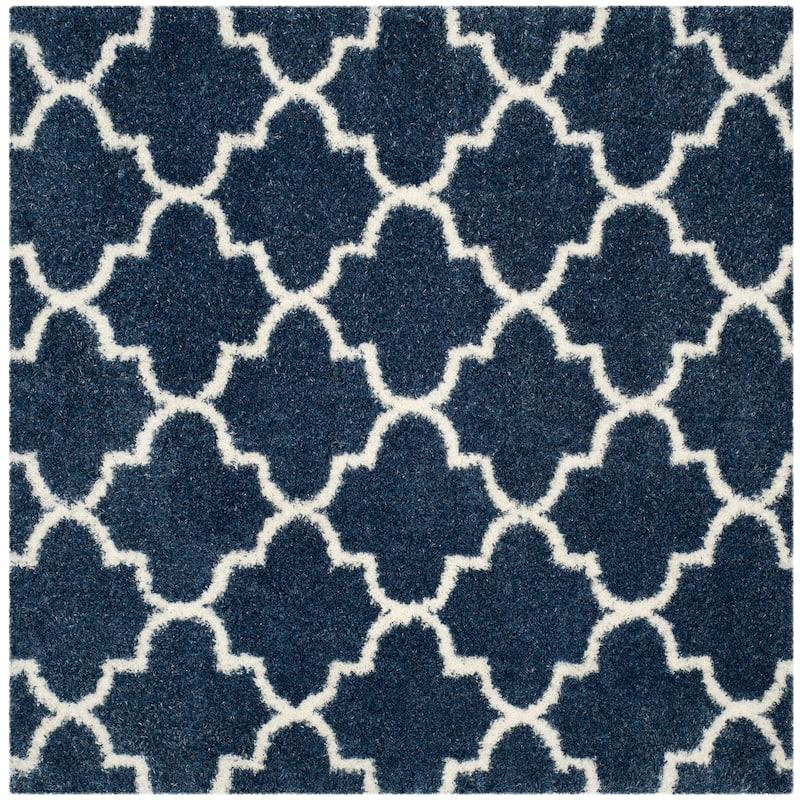 SAFAVIEH Montreal Shag Rosalyn 2-inch Thick Rug - 6'7" Square - Blue/Ivory