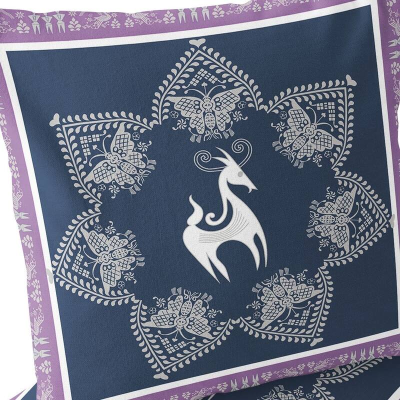 HomeRoots Set of Two 16" X 16" Blue and White Horse Blown Seam Eclectic Indoor Outdoor Throw Pillow - 16.00' X '16.00' X '5.00