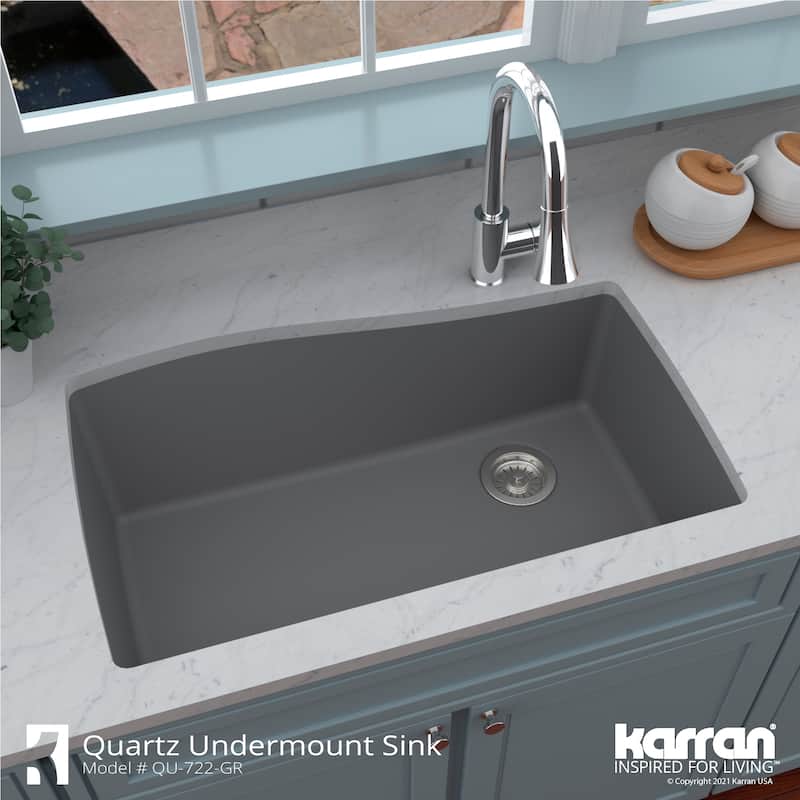 Karran Undermount Quartz Composite 33 in. Single Bowl Kitchen Sink with Accessories