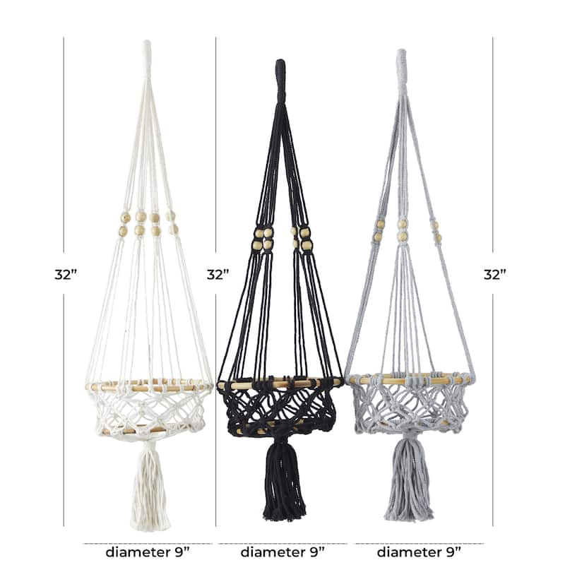 Cotton Fabric Macrame Handmade Hanging Indoor Wall Planter - Set of 3 Multi Colored - Roche River Decor